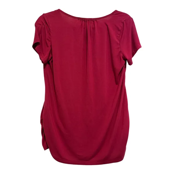 Smallshow Maternity & Nursing Short Sleeve Breastfeeding Top in Wine Red - Image 2