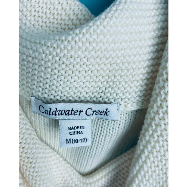 Coldwater Creek Short Sleeve Sweater Cowl Neck Cream Knit Cottage Wool Blend - Image 6