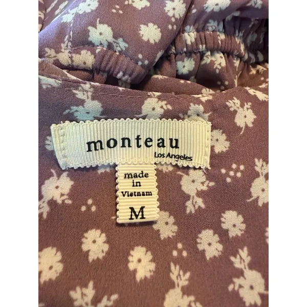 Monteau cottage fairy boho whimsi Floral Ruffle‎ Sleeve Mini Dress Mauve Dainty - Image 6