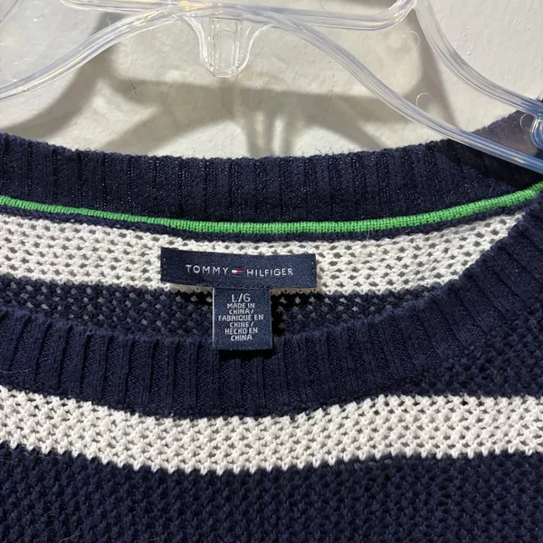 Tommy Hilfiger Knitted Top Large Women Navy Blue White Striped‎ Knit Lightweight - Image 3