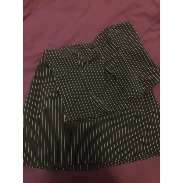 PRINCESS POLLY Luca Pin Stripe 2 Pc SET Crop Top Mini Skirt Size 2 MOB MISTRESS - Image 2