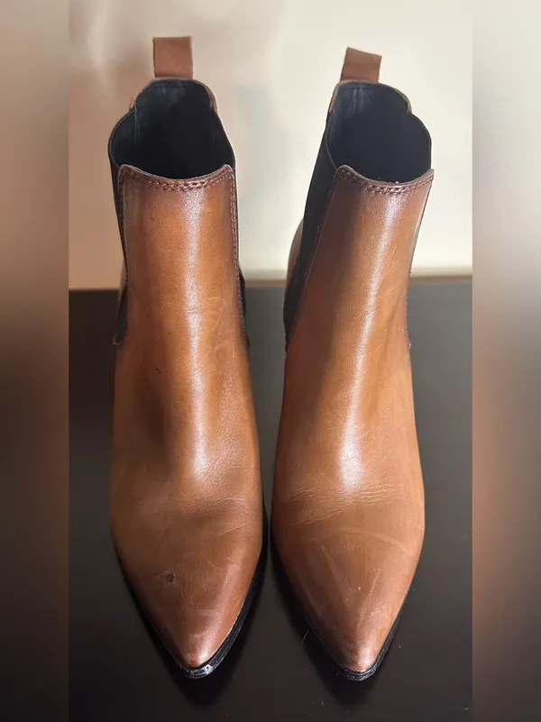 Steve Madden “Knoxi” Cognac Brown Leather Block Heel Chelsea Booties - Image 8