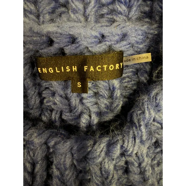 English Factory Sweater Vest Women Small‎ Blue Chunky Knit Oversized Preppy - Image 8