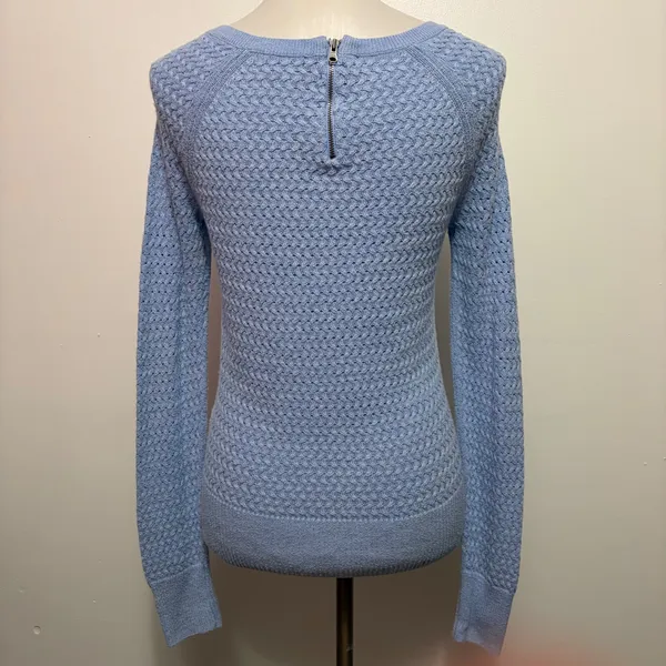 American Eagle Sweater Small Blue Back Zipper Open Knit Raglan Scoop Neck - Image 6