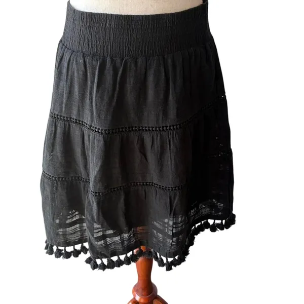 Black tiered boho layered skirt with tassels Size S - Image 5