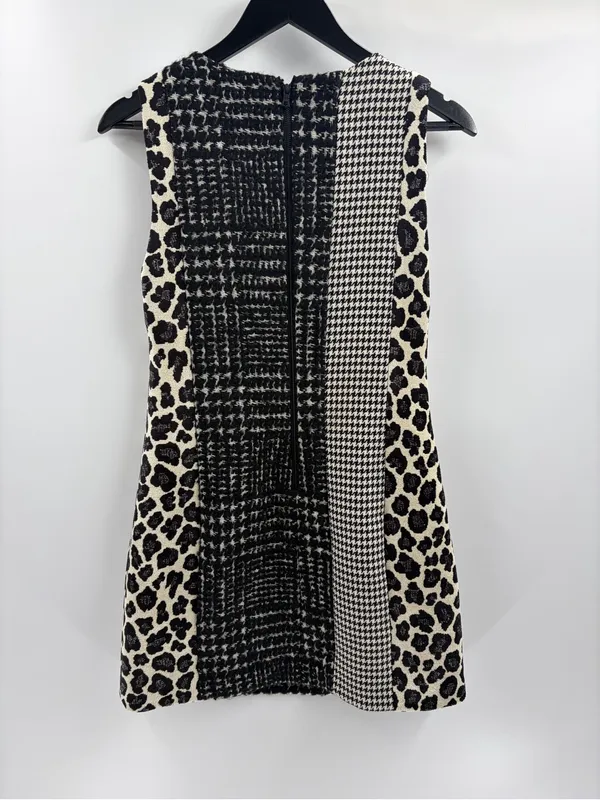 Alice and Olivia Clyde in Black & White Patchwork A-line Mini Shift Dress sz 4 - Image 8