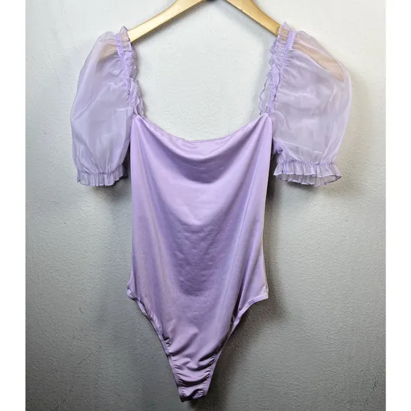 Princess Polly 4 Girl In Love Bodysuit Blouse Lilac Purple Puff Sleeve Coquette - Image 6