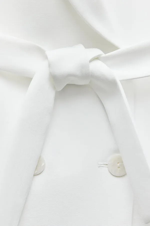 white vest double breasted sleeveless blazer jacket with waist tie - Image 9