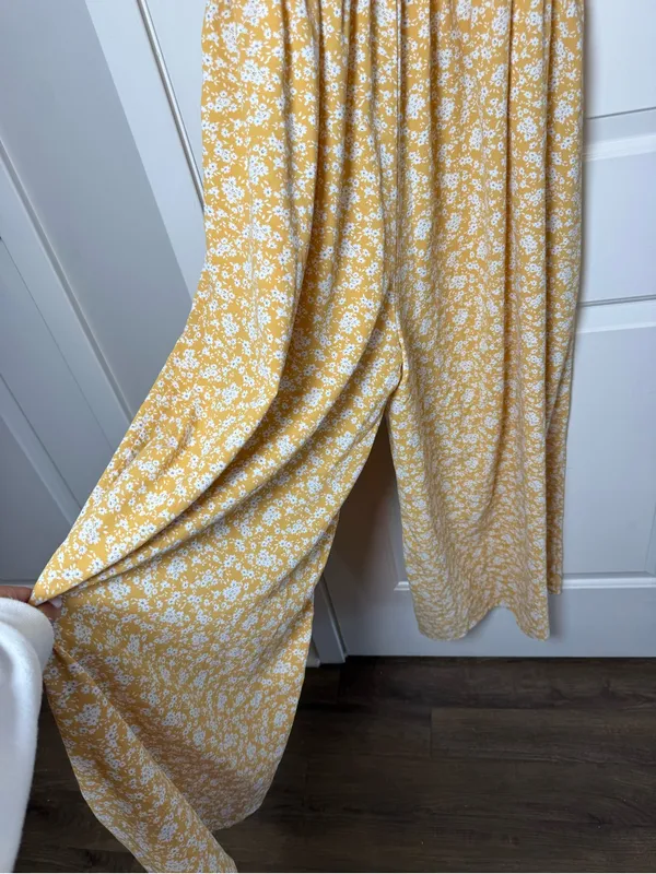 Smocked Bodice Wide-Leg Jumpsuit in Mustard Floral - Image 6
