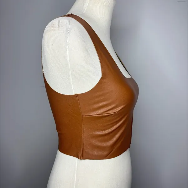 Commando - Brown Faux Leather Squareneck Crop Top - Image 3