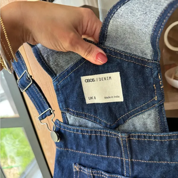 ASOS denim overalls straight leg dark wash jeans inky dungarees jumpsuit - Image 4
