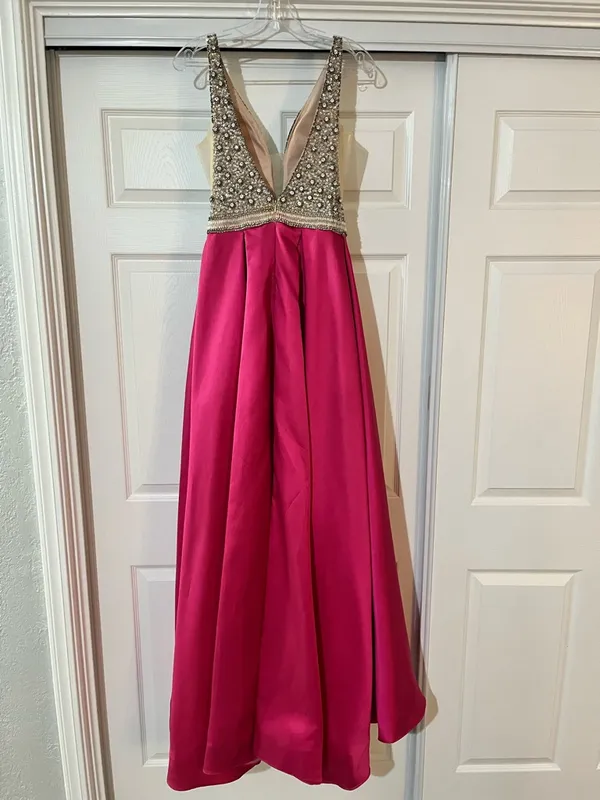TERANI COUTURE Magenta Embellished Fit and Flare Prom Dress - Image 4