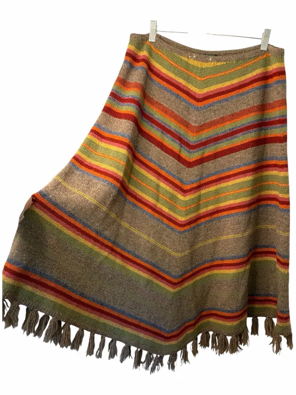 Lauren Ralph Lauren Wool Southwestern RARE Chevron Stripe Fringe Skirt Large - Image 2
