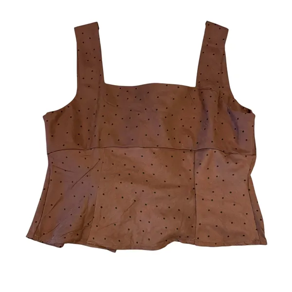 Open Front Milkmaid Top Brown Black Polka Dot Cutesy Coquette Cottagecore Size L - Image 4