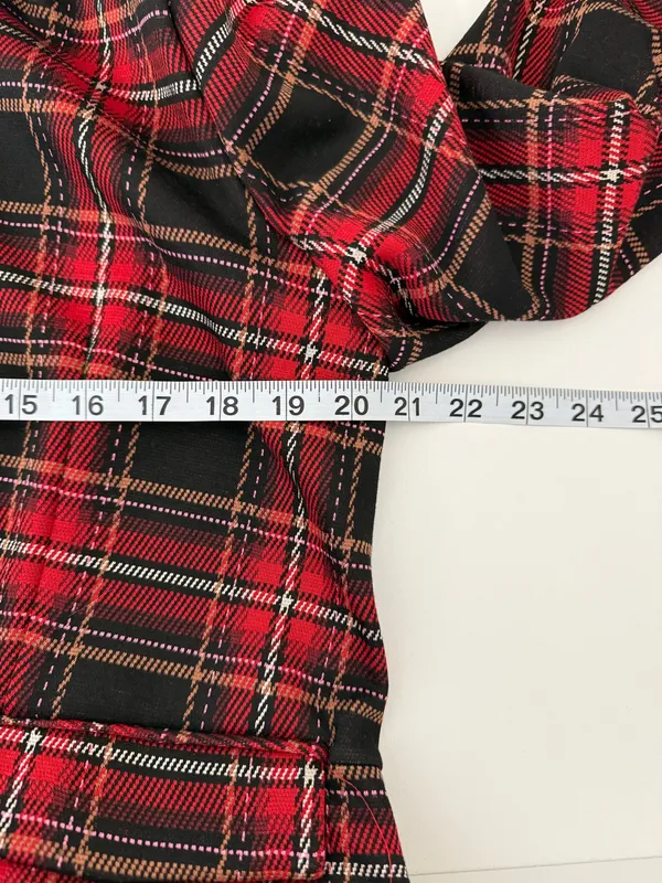 Maurices Tartan Plaid Cropped Blazer Red Black Velvet Collar NWT - Image 7