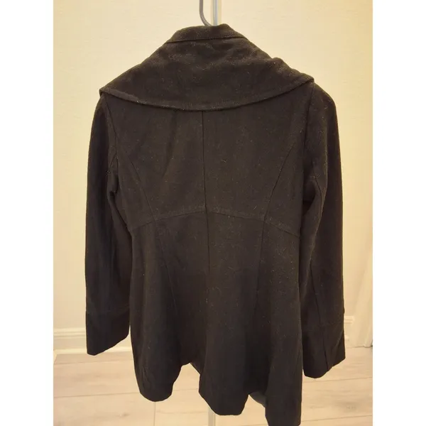 GUESS Black Pea Coat Size S Wool Blend Double Breasted Classic Vintage 1981 - Image 3