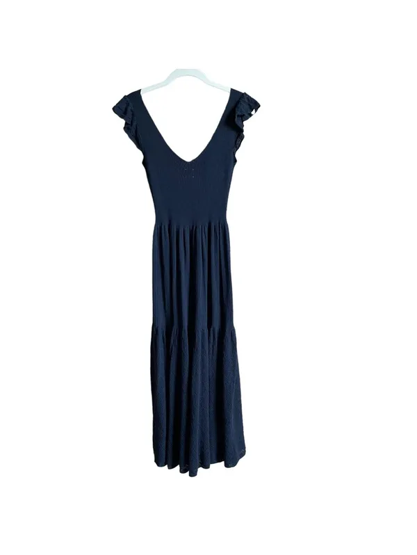 La Vie Rebecca Taylor Pointelle Ribbed Knit Maxi Dress Navy Size XS Coastal Boho - Image 3
