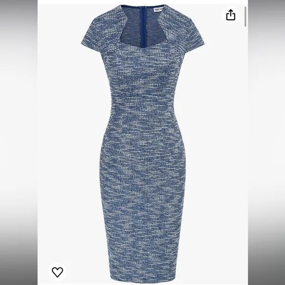 🆕 Grace Karin | Cap Sleeve Tweed Pencil Dress Blue White Small NWT - Image 2