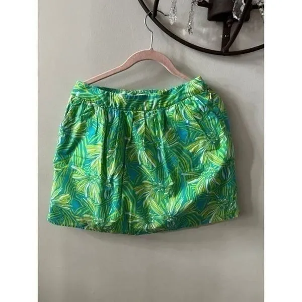 Lilly Pulitzer‎ sz 2 blue green white floral skirt with pockets flowers - Image 3