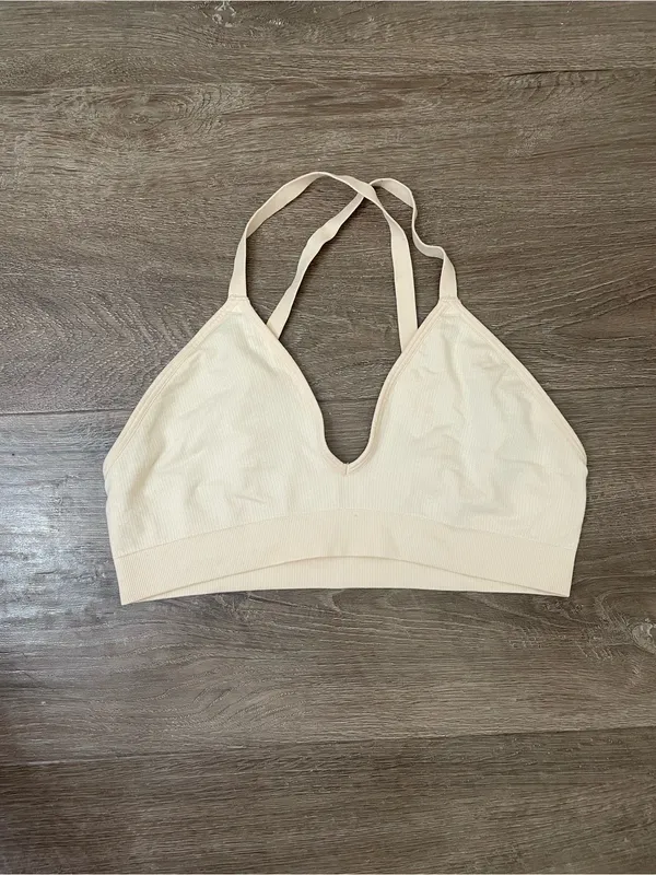 Bombas Women’s Seamless Triangle Bralette Size M/L Wheat Beige Adjustable Straps - Image 3