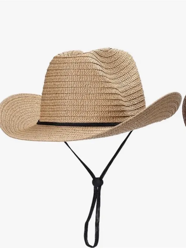 Women's Straw Cowboy Hat - Cream with Black Band - Image 4
