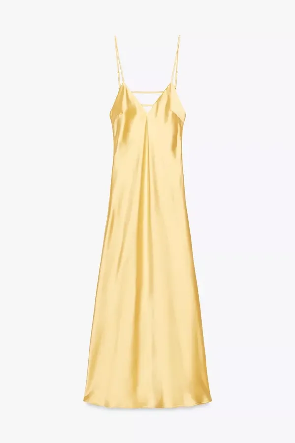 Zara maxi dress flowy butter yellow satin effect wedding evening party - Image 14