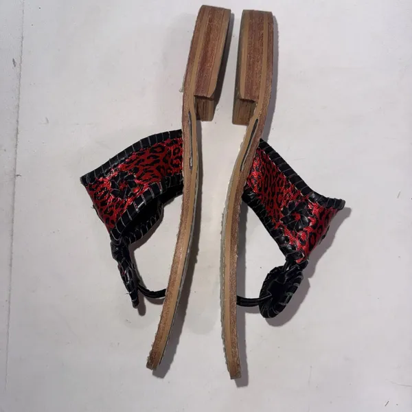 Jack Rogers Navajo Red Black Leopard Print Preppy Designer Hand Made‎ Sandals 7 - Image 12