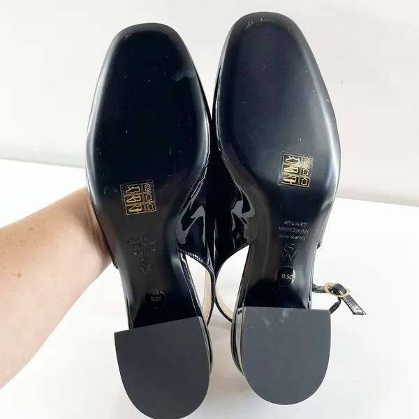 Stuart Weitzman Maeve Slingback Pump Heels Patent Leather Black 9.5 - Image 5