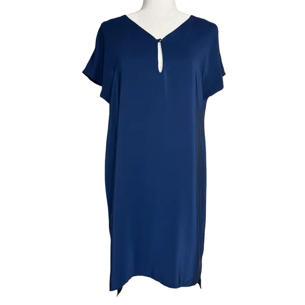 Amanda Uprichard M 100% Liquid Silk‎ Shift Dress Blue Career Office Made In USA - Image 4