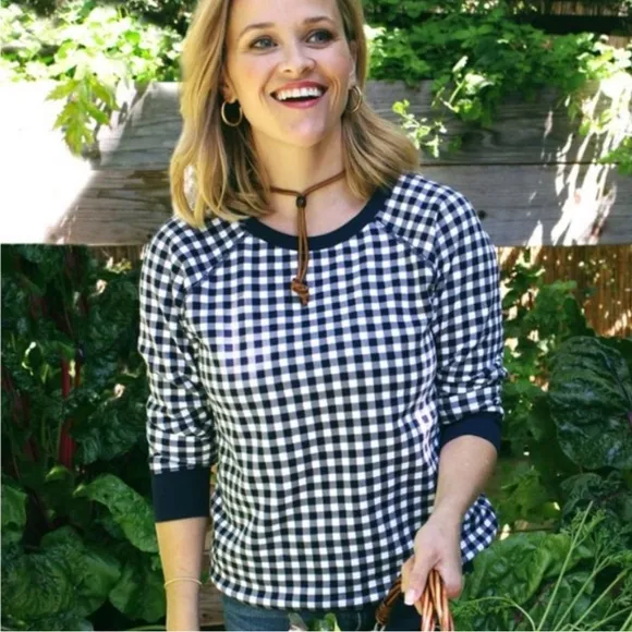 Draper James Natalie Gingham Check Long Sleeve Round Neck Top Sweatshirt 1x - Image 3