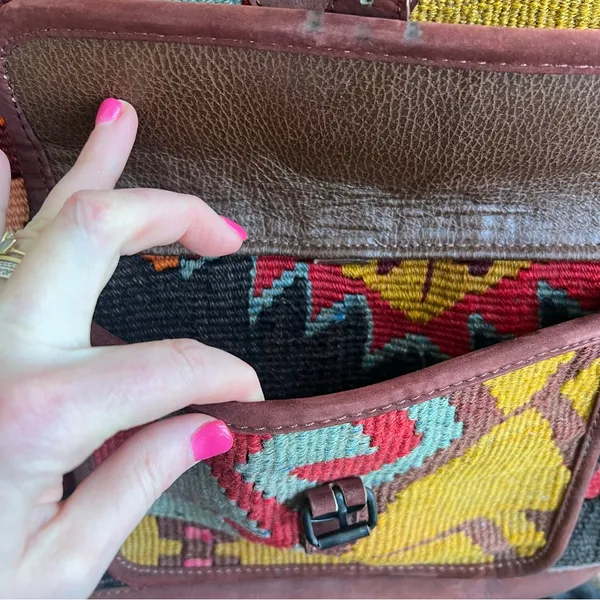 EM May Kilim Wool and leather backpack bag Red - Image 5