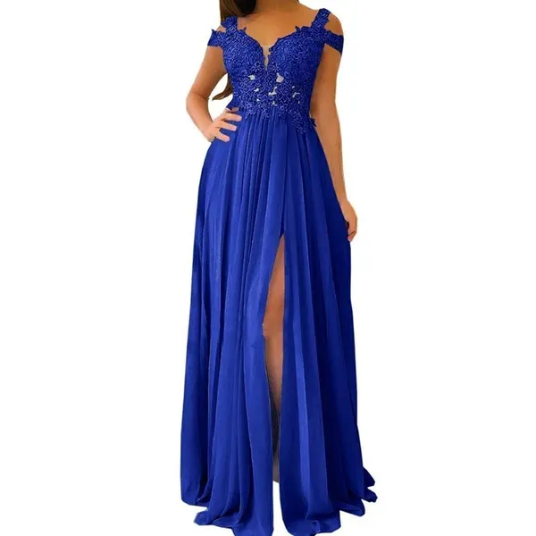 Women’s Blue A-Line Lace Appliqué Bridesmaid Party Dress Leg Slit Size 10 NWT - Image 11