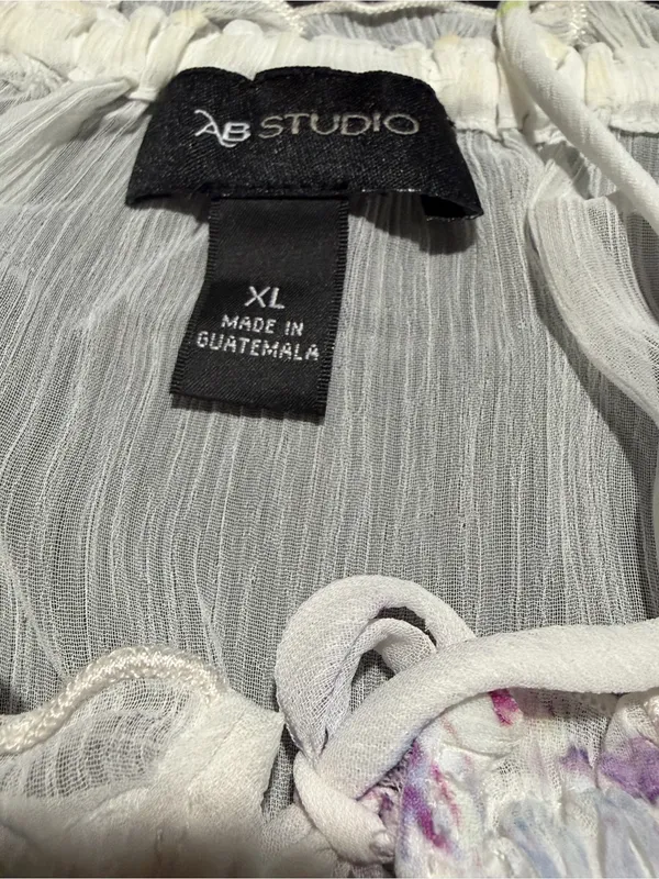AB Studio White Floral Off-Shoulder Top with‎ Purple & Lime Accents - Image 2