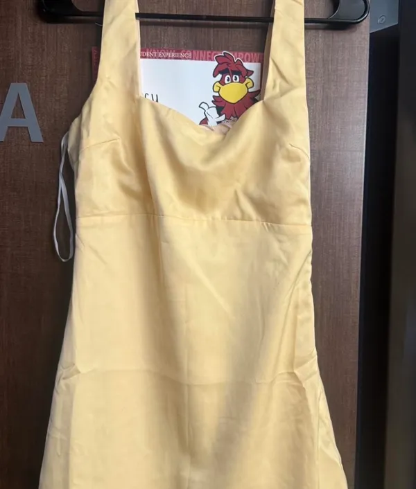 Lulus Dress Mini Yellow Satin - Image 2