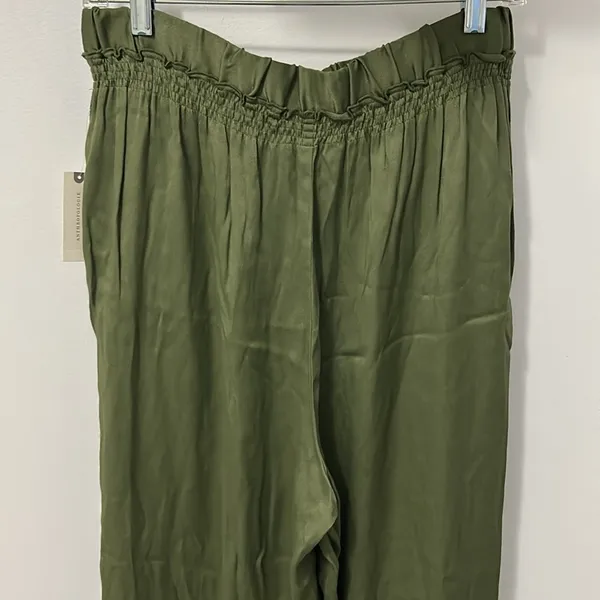 Anthropologie Saturday Sunday Olive Satin Wide Leg Pull On Pants - Image 7