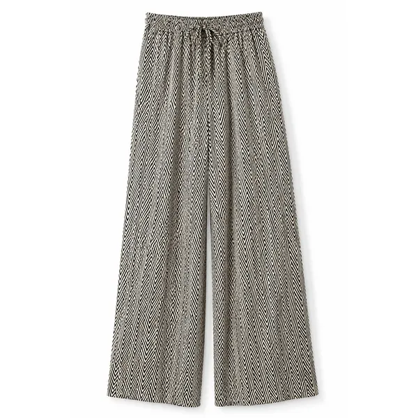 Umgee Boho Wide Leg Drawstring Waist Pants | Silky Chevron Print | Size Small - Image 2