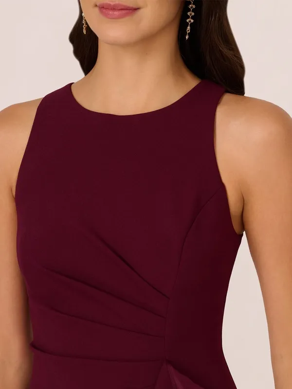 Adrianna Papell High Low Crepe Halter Gown Organza Draping In Cabernet Size‎ 4 - Image 4