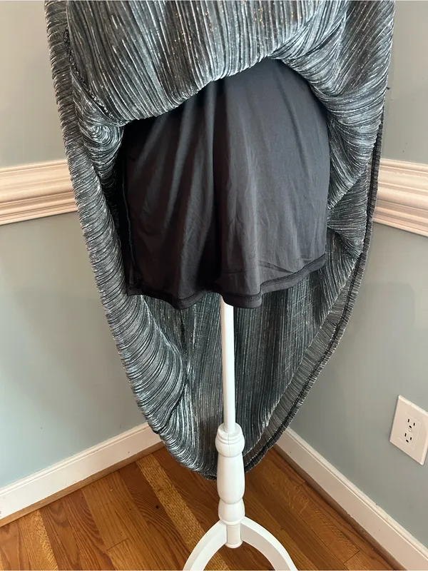 Plunging Metallic Charcoal Maxi Dress with Waistband small - Image 4
