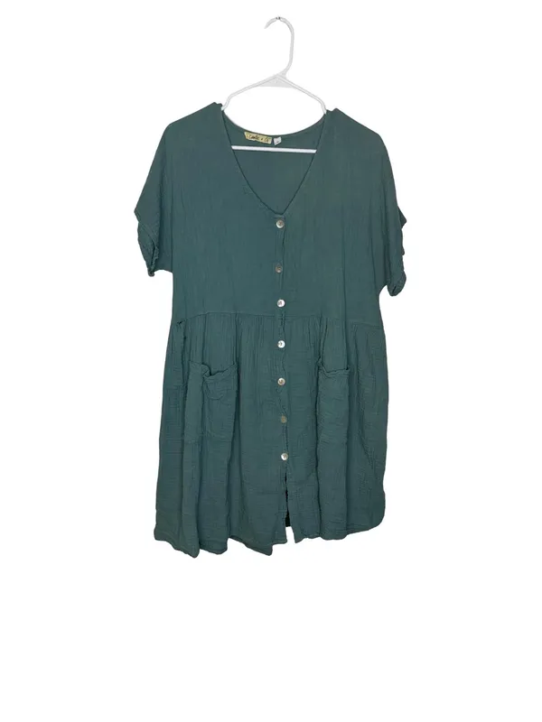 ✨Camille & Co Made In Italy Cotton Gauze Babydoll Dress‎ Size M Teal Boho✨ - Image 2