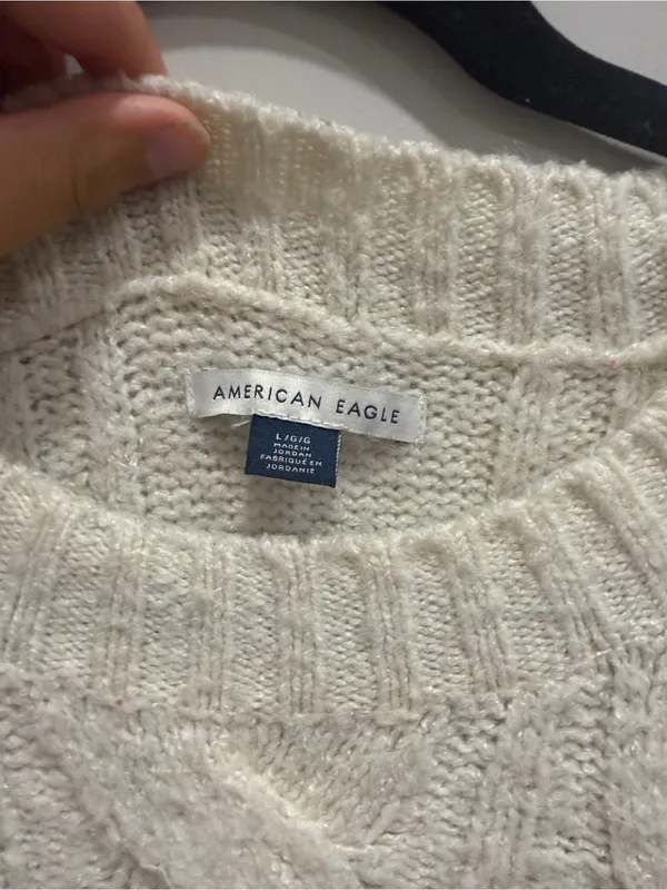 American Eagle Outfitters Cream Cable-Knit Crew Sweater - Image 2