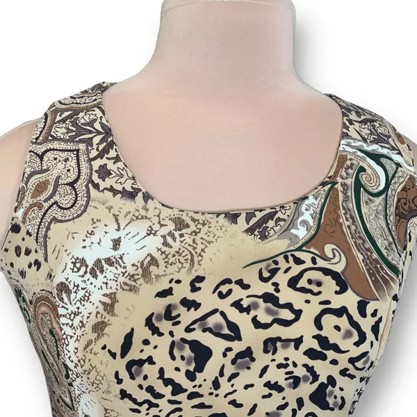 Vintage Dress Brown Leopard Animal Print‎ Paisley Sleeveless Maxi Boho Grunge - Image 5