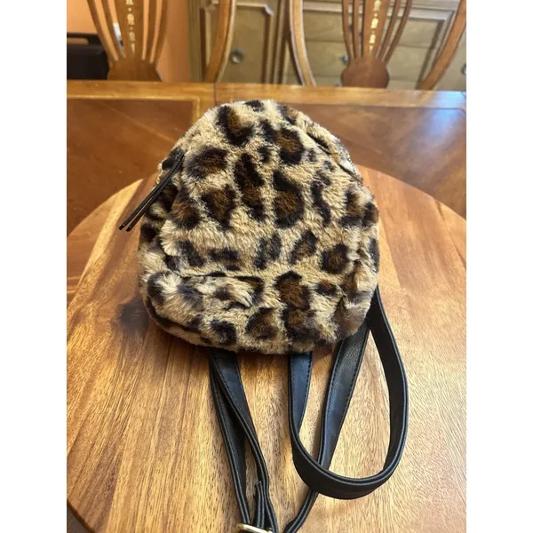 Wild Fable Mini Leopard Backpack Y2k Gold tone with Black Adjustable Straps - Image 3