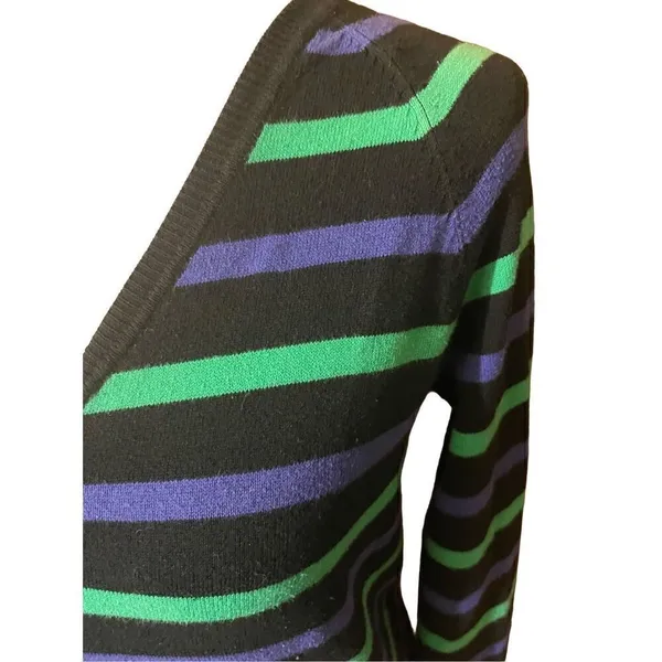 XXI Womens Cardigan Sweater Stripe Long Sleeve Button Front V Neck Blue Large - Image 6