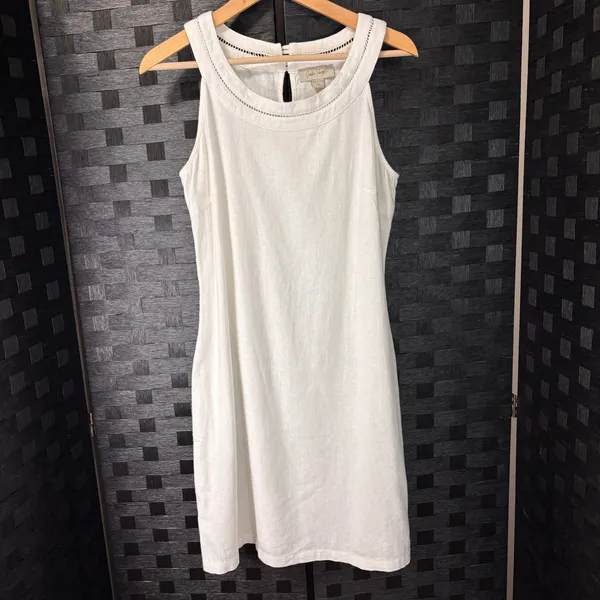 Charlie‎ Paige Linen Blend Shift Dress Womens S White Crochet Trim Grad Bridal - Image 8