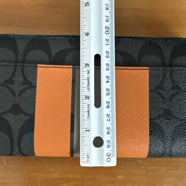 Coach Signature Accordion Zip‎ Around Wallet Charcoal Orange Large Striped NWT - Image 9