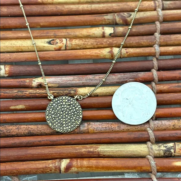Lucky Brand Antiqued Brass Pave Crystal Disc Necklace 19”-21” - Image 4