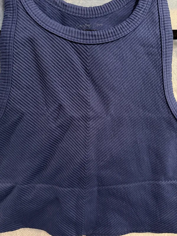 Comfort Cove Navy High Neck Ribbed Chevron Crop Tank Top OS - Image 2
