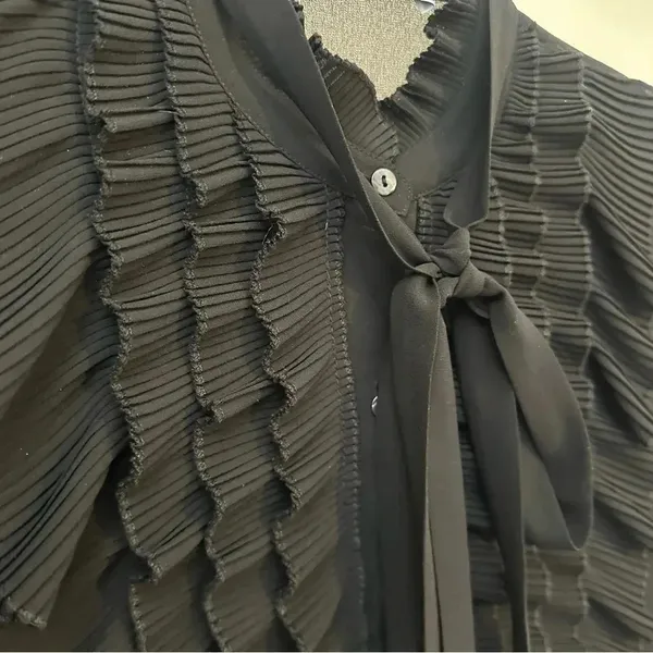 BAILEY‎ / 44 Black Sheer Ruffle Long Sleeve Blouse Womens Small​ - Image 5