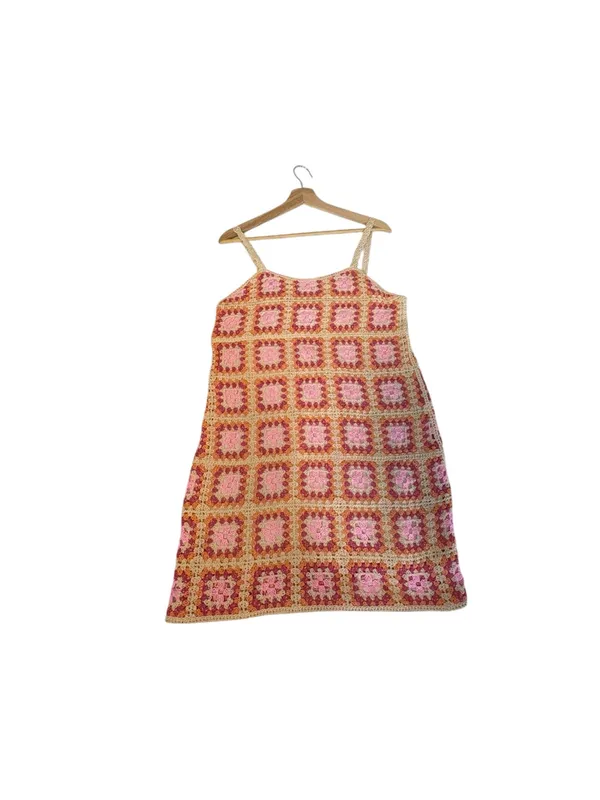 AQUA Bloomingdale’s Granny Square Crochet Mini Dress Boho Swim Coverup Small - Image 4