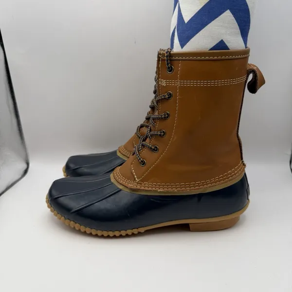 Land's End Women's Sz 8 Leather and Blue Rubber Duck Boots 502426‎ - Image 3